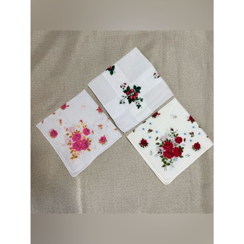 Vintage Printed Cotton Handkerchiefs Pair Floral Ladies Cottagecore plus bonus